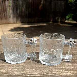 Vintage 1993 McDonalds Flintstones RocDonalds Glass Mugs Bone Handle-Set of 2